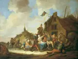 Jan Miense Molenaer, FEIERNDE BAUERN VOR EINEM WIRTSHAUS.