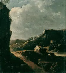Spanish School, BERGLANDSCHAFT., Öl auf Leinwand, auf Karton aufgezogen