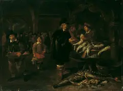 Pieter de Putter, BEIM FISCHHÄNDLER., Öl auf Holz (parkettiert)