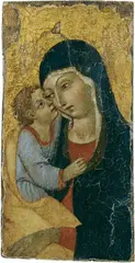 Tuscan School, MADONNA MIT KIND VOR GOLDGRUND., Öl auf Leder, auf Holz aufgezogen