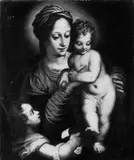 Nachfolge Francesco Trevisani, MADONNA MIT KIND UND DEM JOHANNESKNABEN., Öl auf Leinwand