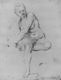 SITZENDER WEIBLICHER AKT. by zugeschrieben François Lemoyne, Rötel, Kohle und Kreideweißhöhung auf Bütten, mit französischer Montierung des, sold Nov 2004