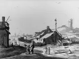 zugeschrieben Herman Saftleven, DORFSTRASSE MIT BÄUERLICHER STAFFAGE., Schwarze Kreide, braun laviert, auf Bütten