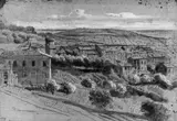 gen. Vanvitelli Gaspare van Wittel, BLICK AUF EIN SÜDITALIENISCHES STÄDTCHEN., Feder in Braun, grau laviert und weiß gehöht, auf Papier