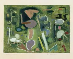 Untersee by Max Ackermann, Öl- und Temperafarben auf dünnem Karton, sold Jun 2004