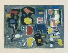 Blaues by Max Ackermann, Öl- und Temperafarben auf dünnem Karton, sold Jun 2004