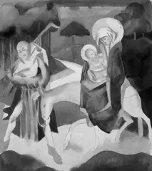 Hedwig Arnheim, Verkündigung. Flucht nach Ägypten. Der Kindermord von Bethlehem. Der Judaskuss., 4 Aquarelle über Kreide- und Bleistiftzeichnung (quadratische Darstellungen von