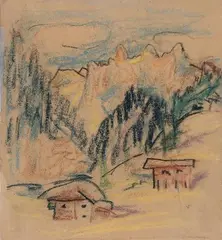 Philipp Bauknecht, Davoser Berge, Pastellkreidezeichnung auf glattem einfachen Papier