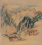 Philipp Bauknecht, Davoser Berge, Pastellkreidezeichnung auf glattem einfachen Papier