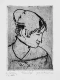 Peter August Böckstiegel, Frauenkopf im Profil nach links, Original-Radierung auf glattem gelblichen Papier