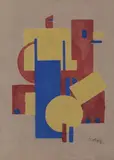 Sándor Bortnyik, Ohne Titel (MA 1921), Jeweils Gouache (mit Schablone) auf braunem Büttenpapier
