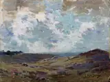 Emile Van Doren, Landschaft, Öl auf Holz