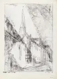 Lyonel Feininger, Strasse in Treptow an der Rega, Kohlezeichnung auf elfenbeinfarbenem Büttenpapier