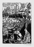 Liebespaar (vor Industrielandschaft) by Conrad Felixmüller, Original-Holzschnitt auf Chinapapier, sold Jun 2004