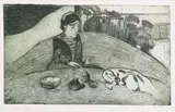 Paul Gauguin, La Femme au figues, Original-Radierung mit nuanciertem Ton in gelbgrünlichem Schwarz gedruckt auf gelblichem Japan