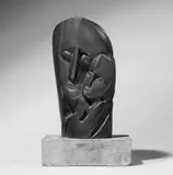 Ludwig Gies, Mutter mit Kind, Bronzeplastik auf Holzsockel