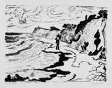 Erich Heckel, Schlafende Frau. Badende Kinder. Winter in Angeln. Fördelandschaft, 4 Original-Lithographien auf Velin, Größe bis zu ca