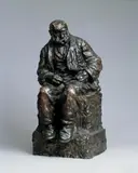 Bernhard Hoetger, Hausweber, Bronzeplastik auf Holzsockel