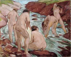 Badende im Gebirgsbach by Max Kaus, Öl auf Leinwand, sold Jun 2004