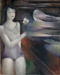 Zoltán Klie, Frau mit Blüte, Öl auf Leinwand