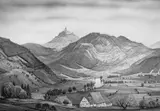 Franz Lenk, Die Leichtenburg mit Saaletal, Aquarell und Tuschfeder auf Velin
