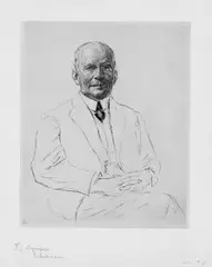 Max Liebermann, Bildnis eines älteren sitzenden Herrn, 9 Original Radierungen (Ätzung und Kaltnadel) in 6 verschiedenen Druckzuständen, davon 5 Blatt unterschiedlich mit Deckweiß, Bleistift und Auskratzungen überarbeitet, auf festem glatten, gelblichen Papier
