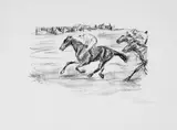Max Liebermann, Wettrennen, Original-Lithographie auf Bütten