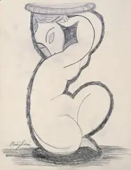 Cariatide by Amedeo Modigliani, Schwarze Kreidezeichnung auf elfenbeinfarbenem Velin, sold Jun 2004