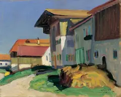 Gabriele Münter, MISTHAUFEN, MURNAU (DORFSTRASSE IN MURNAU), Öl auf Karton