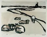 Emil Nolde, Ruhende Kühe, Original-Farblithographie auf dünnem Japanbütten