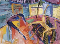 Wilhelm Ohm, Musikant und Tänzerin, Tempera auf festem, genarbten Papier