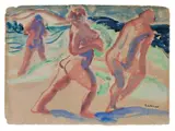 Max Pechstein, Badende, Gouache auf bräunlichem Karton