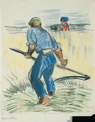 Beim Mähen by Max Pechstein, Ölkreidezeichnung auf dünnem Zeichenblockpapier, sold Jun 2004