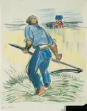 Max Pechstein, Beim Mähen, Ölkreidezeichnung auf dünnem Zeichenblockpapier