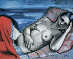 Max Pechstein, Abend, Gouache auf festem genarbten Velin mit Wasserzeichen FABRIANO