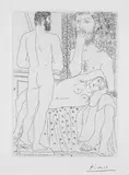 Pablo Picasso, Sculpteur, modèle couché et autoportrait en hercule sculpté, Original-Radierung auf Bütten mit Wasserzeichen "Vollard"