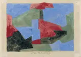 Serge Poliakoff, Composition rouge, noir, verte et bleue, Gouache auf chamoisfarbenem Büttenpapier