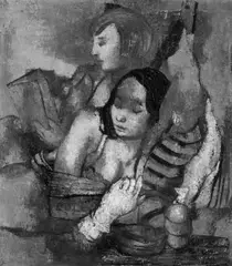 Robert Pudlich, Zwei Mädchen II, Öl auf Leinwand