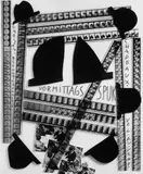 Hans Richter, Vormittags-Spuk (Chapeaux), Filzstücke collagiert auf serigraphierter Transparentfolie, oben am Rand geheftet auf collagierten Karton