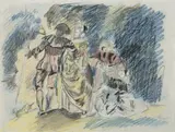 Max Slevogt, Nach Watteau, Farbige Kreiden auf gelblichem Zeichenpapier