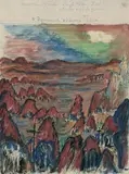 Marianne von Werefkin, Das heilige Land, Mischtechnik (Gouache, Tuschfeder und Farbkreiden) auf chamoisfarbenem Velin