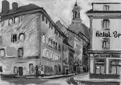 Albert Wigand, Dresden, Frauenkirche, Deckfarben und schwarze Pastellkreide über Bleistift auf festem Zeichenkarton