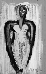 Elvira Bach, Ohne Titel, 3 Zeichnungen: Gouache auf brauner Wellpappe, jeweils