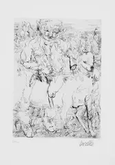 Ohne Titel by Georg Baselitz, Original-Radierung (Kaltnadel) in Rotbraun auf gelblichem Velin, sold Jun 2004