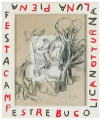 Sandro Chia, Romitorio IV, Kohle und Bleistift auf partiell mit elfenbeinfarbenem Velin aufgewalztem bräunlichen Japanpapier