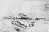 Enzo Cucchi, Furrows of Europe 85 (Solchi d´Europa 85), Kohle auf chamoisfarbenem Velin