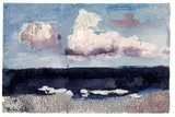 Ohne Titel (Ostsee) by Klaus Fußmann, Gouache und Sand auf chamoisfarbenem Bütten mit perforiertem linken Rand, sold Jun 2004