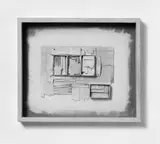 Heinz E. Hirscher, Weisses Gefach, Materialbild: Holz-, Karton- und Streichholzcollage, mit weißer Farbe überarbeitet, auf Karton montiert, in Original-Rahmen