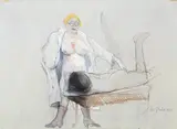Alfred Hrdlicka, Ohne Titel (Erotische Szene), Pastellkreide und Bleistift auf grauem Bütten mit Wasserzeichen "ROMA"