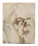 Horst Janssen, Portrait Charles Laughton, Bleistift, Pastell und Gouache auf altem chamoisfarbenen Papier